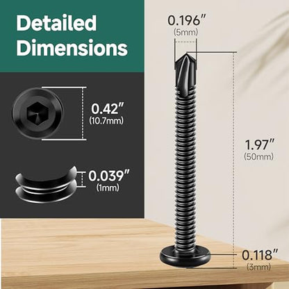 100Pcs 10 x 2 Sheet Metal Screws, Stainless Steel Flat Head Socket Cap Self Drilling Screw, Allen Socket Drive Black Oxide, Self Tapping Screws with Drill Bit - color: Black, size: #10 x 2"