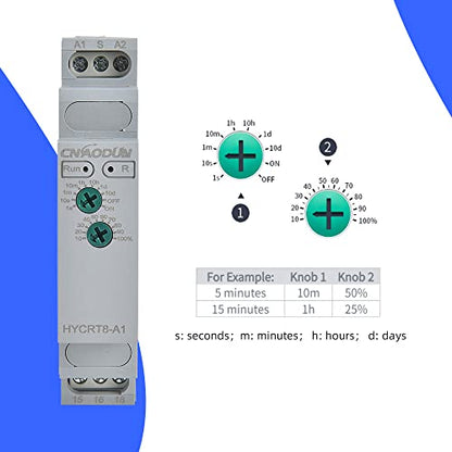 CNAODUN Delay ON HYCRT8-A1 0.1sec-10day AC/DC 24-240V Power On Delay Relay DIN Rail Mount - size: HYCRT8-A1,Single Function