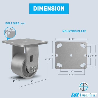 SY America 3" X 2" Cast Iron Caster Wheels,Heavy Duty Industrial Casters, Load Capacity 700 lbs,Perfect Toolbox Caster Wheels-1 Rigid - color: 1 Rigid, size: 3" Wheel