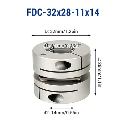 11mm to 14mm Flexible Diaphragm Coupling, D32 L28 Aluminium 1 Diaphragm Motor Shaft Coupler for 3D Printer CNC Machine Servo Stepped Motor - color: FDC-32x28-11x14
