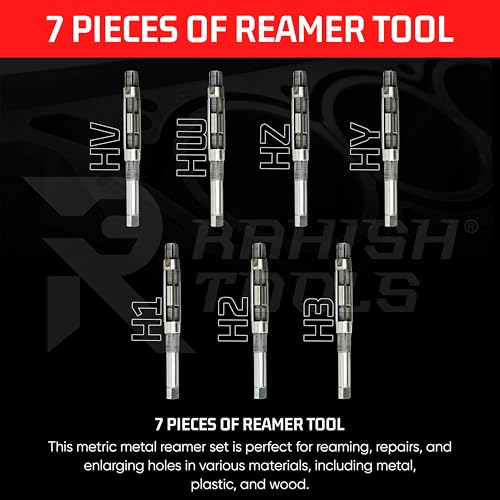 Adjustable Hand Reamer Tool HV-H3 for Metal & Wood Repairs, 1/4" to 15/32" - size: HV to H3 - 7Pcs