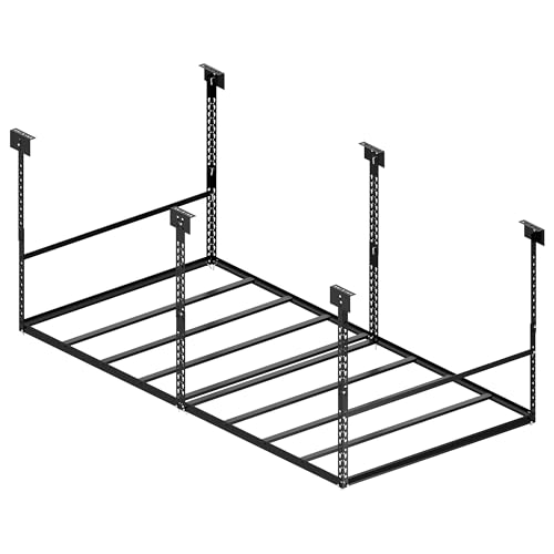 4x8 Ft Overhead Garage Storage Rack, 28-41 inch Height Adjustable Ceiling Mounted Organization Rack, 750 lbs Weight Capacity, 48"x96" Metal Rack for Garage Storage with Hanging Rods - size: 4x8ft w/ 8 Support Bars