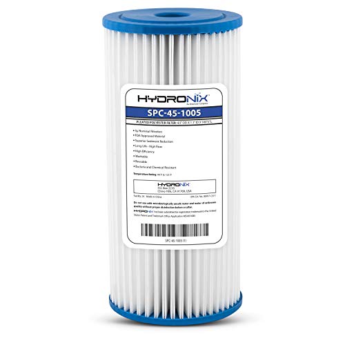 "Hydronix SPC-45-1005 Universal Whole House Sediment Pleated Water Filter, Washable and Reusable, 4.5"" x 10"" - 5 Micron", white