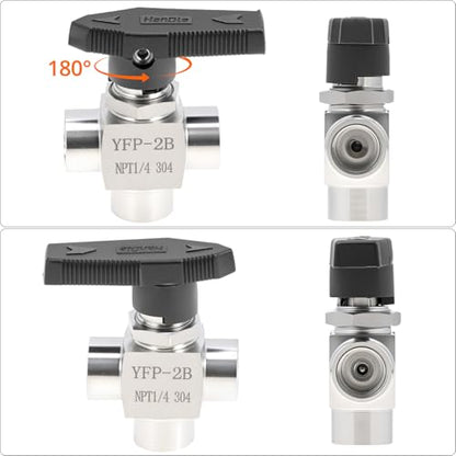 QWORK 1/4" NPT 3 Way Ball Valve, 304 Stainless Steel Fitting Panel Mount, L Port, 1000 PSI, Panel Mount, Reduce Port (Confirm 3mm or 5mm)
