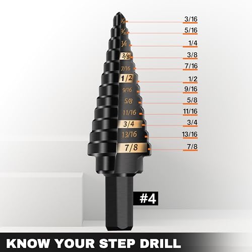 KSEIBI #4 HSS Step Drill Bit Set 3/16-7/8" with 3/8 Shank - Black Oxide Finish for Metal, Wood, Plastic Drilling - Durable, Precision Multi-Sized Bits with 3-Flat Shank 575050 - size: #4 (3/16-7/8 inch)