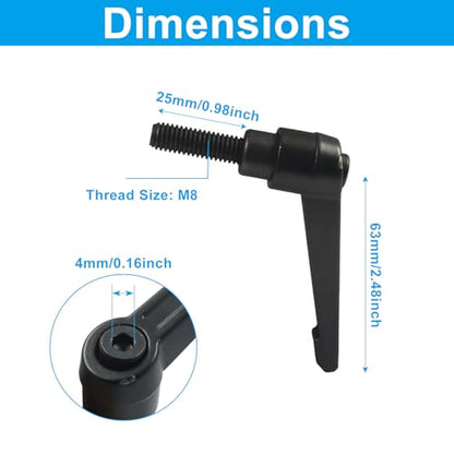 5pcs M8 x 25mm Clamping Lever Handles, 306 Stainless Steel Adjustable Locking Quick Release with Push Button Ratchet Mechanism, Black - size: M8 x 25mm