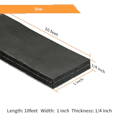 DOBTIM Adhesive Reinforced Solid Rubber Sheets, Rolls & Strips Cloth Inserted 1/4 (.250)" Thick X 1" Wide X 10' Long, Neoprene Rubber Strips Tensile-Resistant Tougher Projects - size: 1" X 10', style: .250" thick(Adhesive）