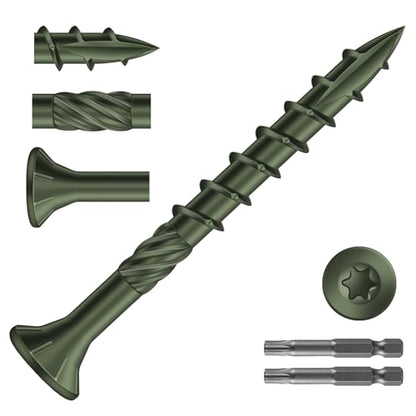 #8 x 1-5/8" Deck Screws (308Pcs) 2lb. Carbon Steel, Green, Flat Head, Rust Resistant epoxy Coated, with T25 Star Bit - color: Green, size: #8 x 1-5/8"