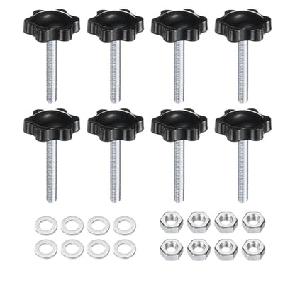 uxcell 8pcs Star Clamping Knobs with Nuts Washers, M6 x 40mm Metric Zinc Plated Carbon Steel Male Thread 32mm 6-Star Plastic Head, Threaded Stud Hand Knobs Handles Thumb Screws, Black - size: M6 x 40mm