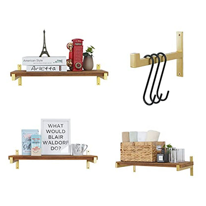 OVOV 2 Pack Heavy Duty Shelf Brackets 6 Inch Metal Shelf Supports Gold - color: Gold, size: 6 Inch