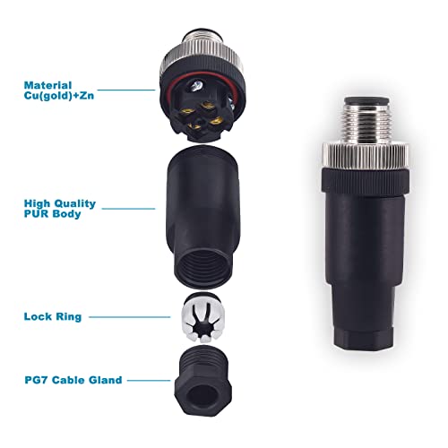 4 Pcs 12mm 4 Pin Thread Male Socket Panel Aviation Wire Connector IP67 M12 4 Pin Circular Black Rubber Connector - color: Male, size: 5Pin Straight