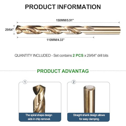 METALLIXITY Drill Bit (29/64") M35 5% Cobalt High-Speed Steel 135° 2Pcs - size: 29/64"