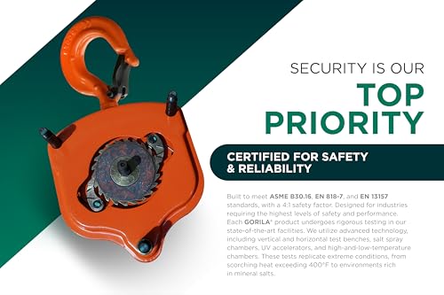 GORILA Hand Chain Hoist 4400lbs 10ft (2 ton 3 Meters) with 2 Heavy Duty Hooks and Forged Locks | Safety Factor 4:1 | Since 1989 - size: 4400lbs - 10ft / 2t - 3m