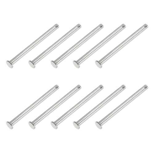 PATIKIL 6 x 80 mm Single Hole Clevis Pins, 10 Pcs 304 Stainless Steel Flat Head Pin for Hitch Pin Lock Link Hinge Systems, Silver - size: 6 x 80 x 76 mm