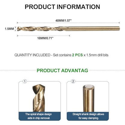 METALLIXITY Drill Bit (1.5mm) M35 5% Cobalt High-Speed Steel 135° 2Pcs - size: 1.5mm