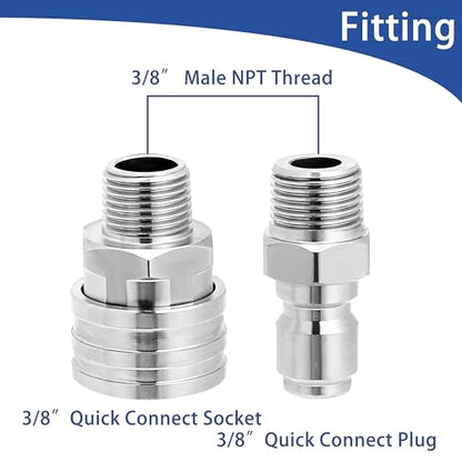 M MINGLE Pressure Washer Adapter Set, 2 Sets 3/8" NPT Quick Connect Fitting - size: 1.7 inch