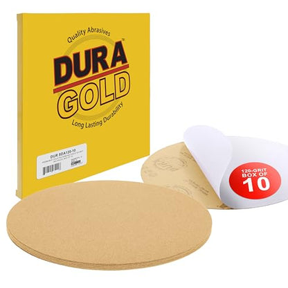 Dura-Gold 8" Gold PSA Sanding Discs, 120 Grit (Box of 10) - Self Adhesive - size: 120-Grit