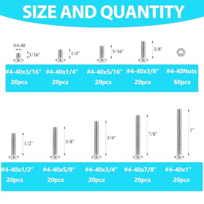 240 Pieces #4-40 Phillips Pan Head Machine Screws Nuts Assortment Kit, Coarse Thread, Fully Machine Threaded, 304 Stainless Steel - size: #4-40