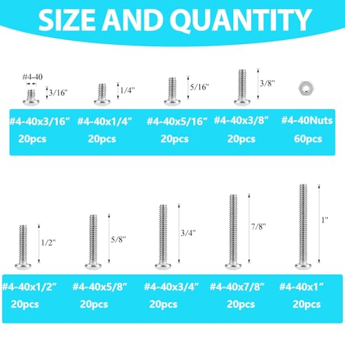 240 Pieces #4-40 Phillips Pan Head Machine Screws Nuts Assortment Kit, Coarse Thread, Fully Machine Threaded, 304 Stainless Steel - size: #4-40