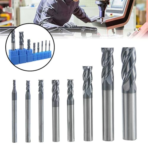 1/32" Carbide Square End Mill Set for Alloy Steels/Hardened Steels, 4 Flute HRC 55 Deg AlTiN Coating End Mill Bits Set, CNC Router Bits (Pack of 5) - size: 1/32 inch