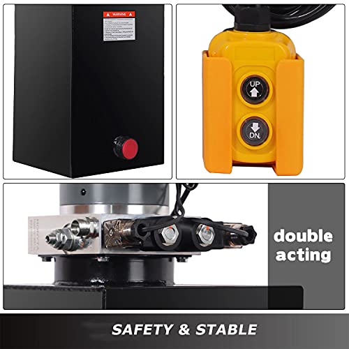 Hydraulic Power Unit 10 Quart Double Acting Hydraulic Pump DC 12V Power Unit Metal Reservoir for Car Lifting Dump Trailer