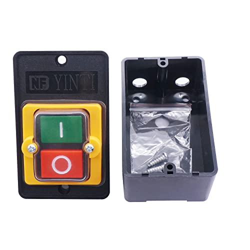 TWTADE / 2PCS Latching Push Button Switch Waterproof On/Off Motor Start Stop Switch with Box 10A AC 220V/380V KAO-10KH