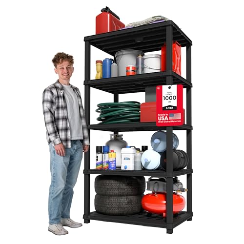 IRIS USA Plastic Storage Shelves |Made in USA| 75"H x 36"W x 24"D - Black - size: 5 Tier | 24"D x 36"W x 75"H