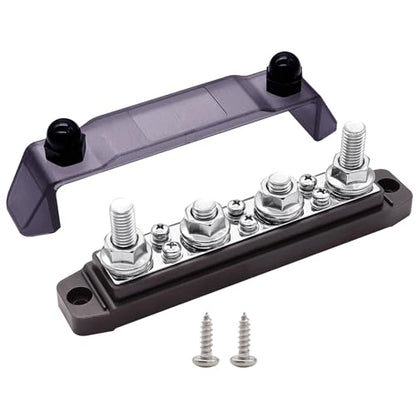 Ampper 4 x M10 Post Power Distribution Block BusBar 6 M4 Screws, 6.3" Black - color: Black, size: 4M10+6M4