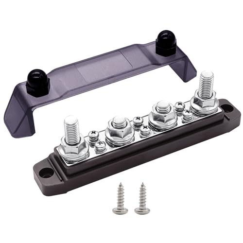 Ampper 4 x M10 Post Power Distribution Block BusBar 6 M4 Screws, 6.3" Black - color: Black, size: 4M10+6M4