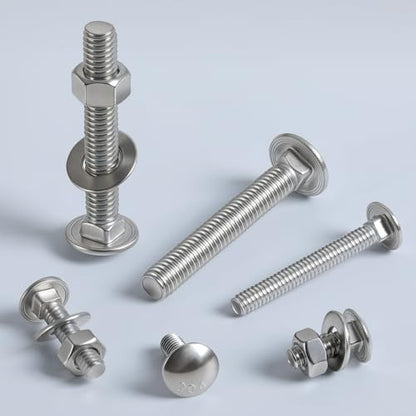 1/4-20 x 2 Carriage Bolts 304 Stainless Steel 18-8,Round Head Square Neck (20Sets) Bolts and Nuts Kit with Flat Washers - size: 1/4-20 x 2"