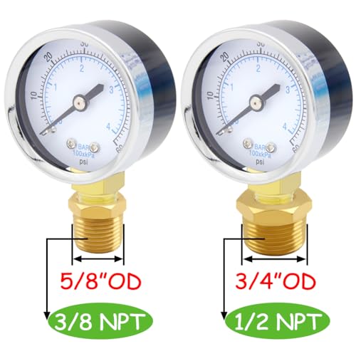Uenede 0-60PSI Pressure Gauge 1/4" NPT Brass Bottom Mount with Bushing - size: 60PSI(1/4"NPT)