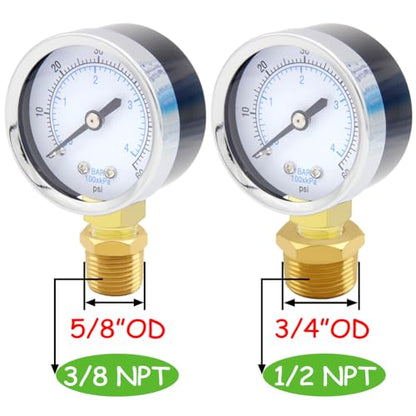 Uenede 0-60PSI Pressure Gauge 1/4" NPT Brass Bottom Mount with Bushing - size: 60PSI(1/4"NPT)