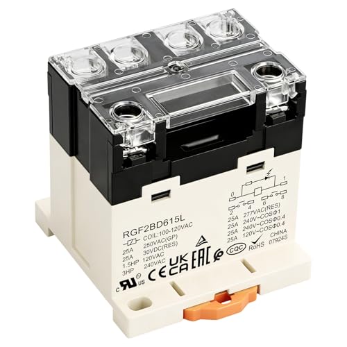 General Purpose Relay, RGF2BD524L, 25A 24VAC Coil Voltage, 6Pin Double Pole Single Throw Normally Open Contacts, with LED Indicator Light and Protection Cover, 35mm DIN Rail Mount - size: AC 24V