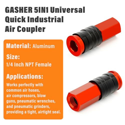 GASHER 1/4" FNPT 5IN1 Universal Quick Industrial Air Coupler Red - color: Red