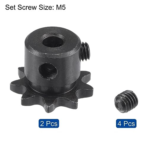 uxcell #25 Chain Roller Sprocket, 5mm Bore 1/4" Pitch 9 Tooth Single Strand Chain Sprocket, C45 Carbon Steel 25 Roller Chain Sprocket with Set Screws for ISO 04C Chain, 2Pcs - size: 21mmx5mm
