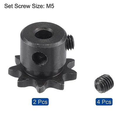 uxcell #25 Chain Roller Sprocket, 5mm Bore 1/4" Pitch 9 Tooth Single Strand Chain Sprocket, C45 Carbon Steel 25 Roller Chain Sprocket with Set Screws for ISO 04C Chain, 2Pcs - size: 21mmx5mm