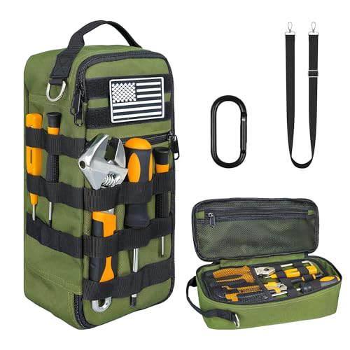13 Inch Portable Small Tool Bag, Heavy Duty Tool Organizer Bag with Shoulder Strap and D-ring Clip, Tactical Tool Bag, Tool Pouch Bag for Electricians, Carpenters, HVAC Technicians (Army Green) - color: Army Green