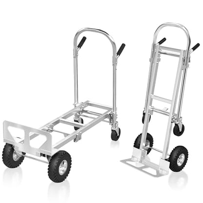 800 LBS Dolly Cart with Wheels, 2 in 1 Folding Hand Truck, Stainless Steel Heavy Duty Industrial Convertible Hand Cart, Utility Collapsible Hand Truck Dolly for Warehouse, Home, Office, Etc - color: Silver-1
