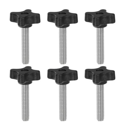 HARFINGTON 6pcs Star Clamping Knobs M8 x 45mm Metric Male Thread 32mm 4-Point Plastic Head Threaded Stud Knob Hand Tightening Thumb Screw Jig Handle, Black - size: M8 x 45mm x 32mm