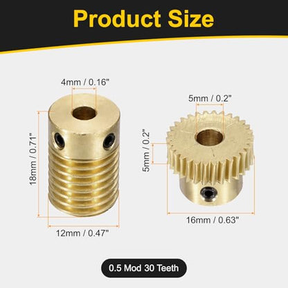 uxcell Worm Gear Set 30T 0.5 Module 1:30 Reduction Rate - size: Gear-5mm, Rod-4mm Bore, style: 0.5M-30T