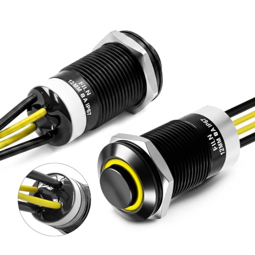 2PCS 8A 12mm Latching Push Button Switch 12V-24V DC IP67 High Head - color: Yellow