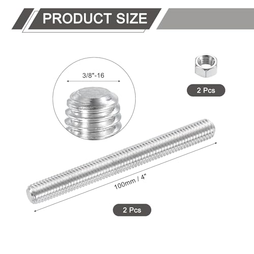 uxcell 3/8"-16 Fully All Threaded Rod, 2 Pcs 304 Stainless Steel Long Threaded Screw 4" Length Right Hand Threads for Furniture Mounting Assembly Fastening - size: 4"