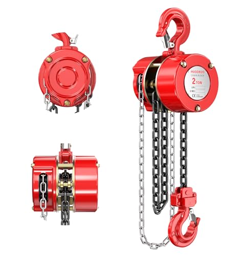 2 Ton Chain Hoist, 4400 lbs Capacity Manual Chain Block with 10 FT Lift, G80 Steel Chain, Dual Brake System & Safety Hooks, Compact Low Headroom Hoist for Garage, Warehouse,Construction Sites - color: Red, size: 2Ton 10FT