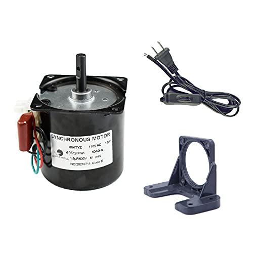 60KTYZ 110V 60-72RPM Permanent Magnet Synchronous Gear Motor with Fixed Bracket and Power Cord Switch Plug - size: 60-72r/min+ Bracket+Power cable