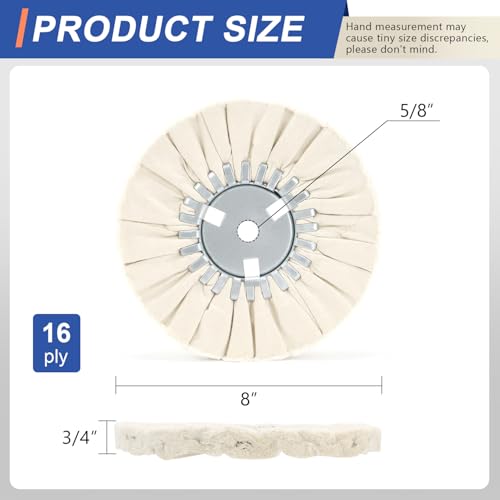 8" White Airway Buffing Wheel, 5/8" Arbor, 16-Ply Fine Polishing Wheel for Angle Grinder, Final Polishing for Aluminum & Metal, Removes Micro-Haze, High Gloss Mirror Finish, 2 PCS - color: Fine 2pcs, size: 16plys