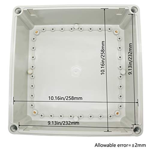Zulkit Junction Box ABS Plastic Dustproof Waterproof IP67 Junction Boxes Universal Electrical Project Enclosure DIY Electronic Project Box Grey 11.02 x 11.02 x 7.09 inch (280 x 280 x 180 mm) - size: 11.02" x 11.02" x 7.09"