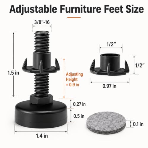 Ziopetru Adjustable Furniture Leveling Feet 4Pcs, Heavy Duty Table Levelers