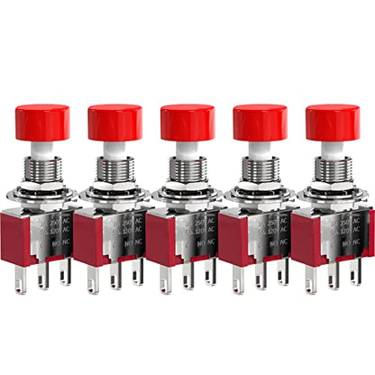 AC 2A/250V 5A/120V 3 Pin Momentary Push Button Switch NO NC with Red Cap 5Pcs - size: 3P