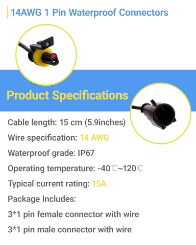 14AWG 1 Pin Waterproof Electrical Connector Quick Connect 3 Pack - size: 1 Pin
