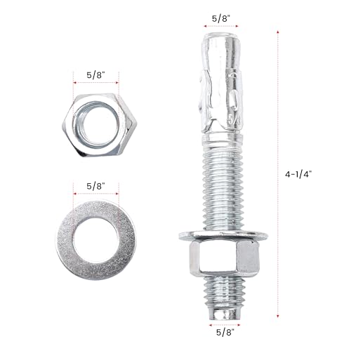 5/8" x 4‑1/4" Concrete Anchors Wedge Anchor, Carbon Steel,10 Pcs - size: 5/8"x4-1/4"
